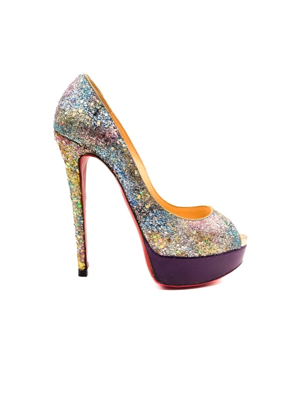 Christian Louboutin Lady Peep 150 Rainbow Glitter Platform Pumps EU 37